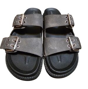 Indigo Rd. Double Buckle Slide Sandals - Gray, Sz 6.5